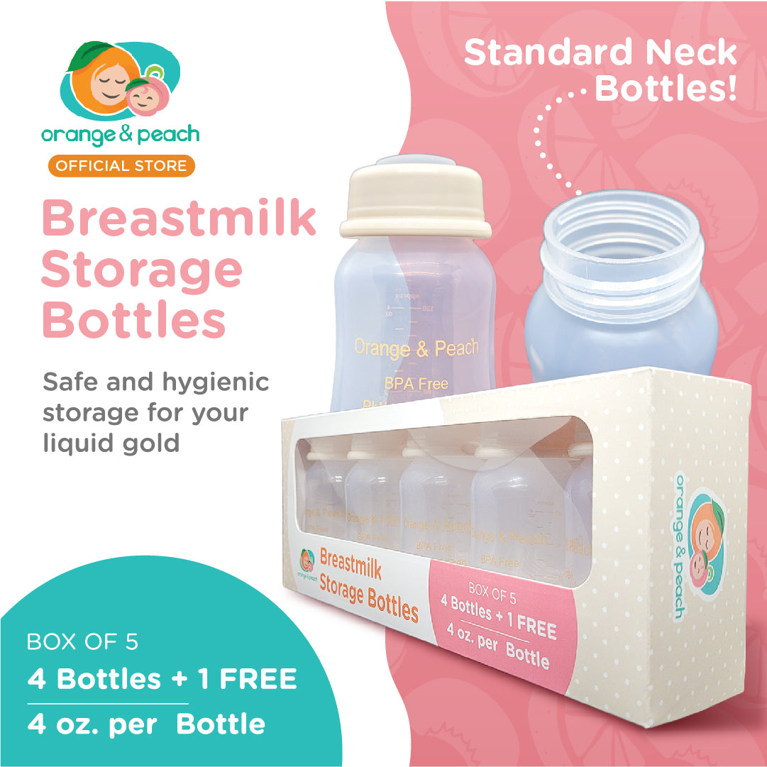 Orange and Peach Standard Neck Breastmilk Storage Bottles (Box of 5)