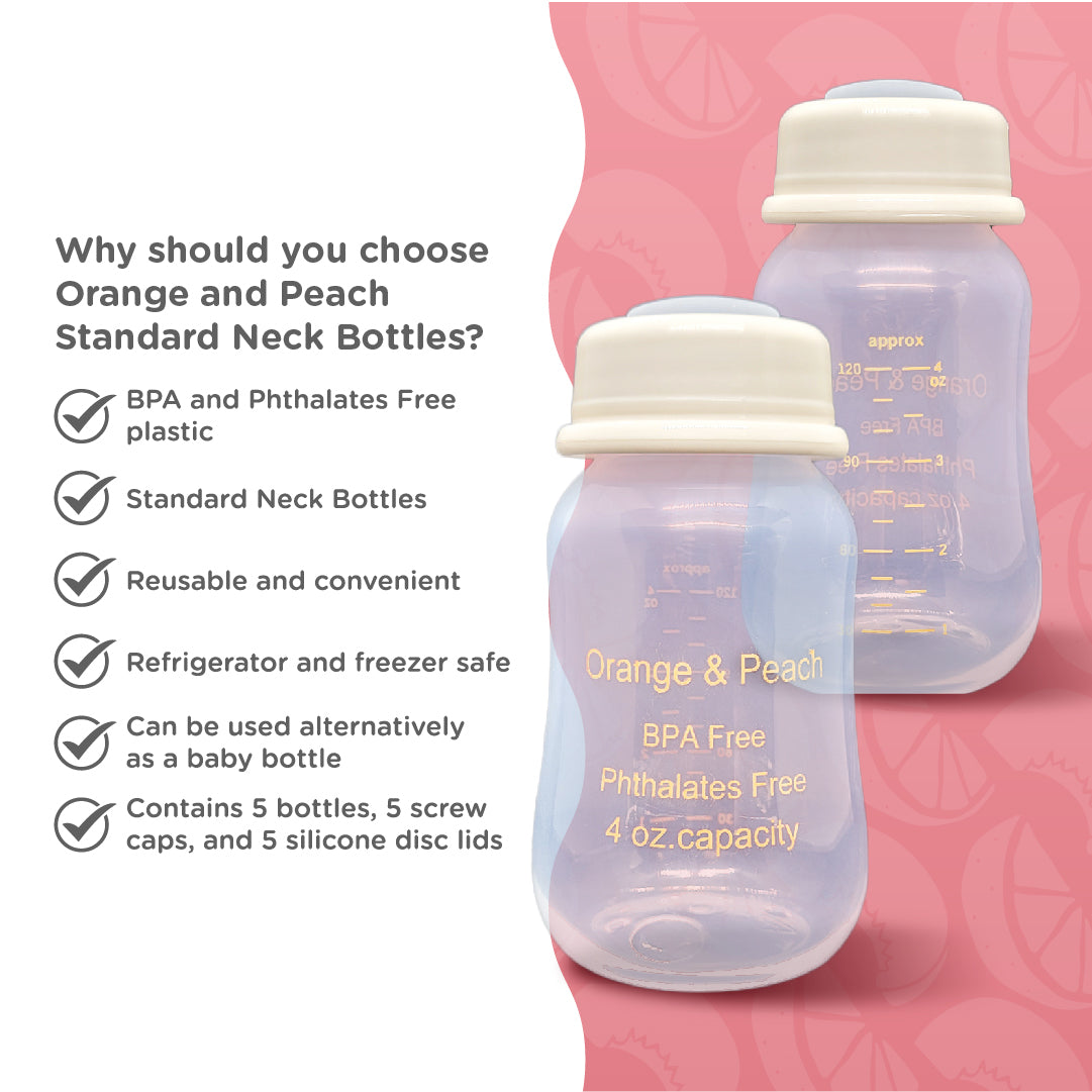 Orange and Peach Standard Neck Breastmilk Storage Bottles (Box of 5)