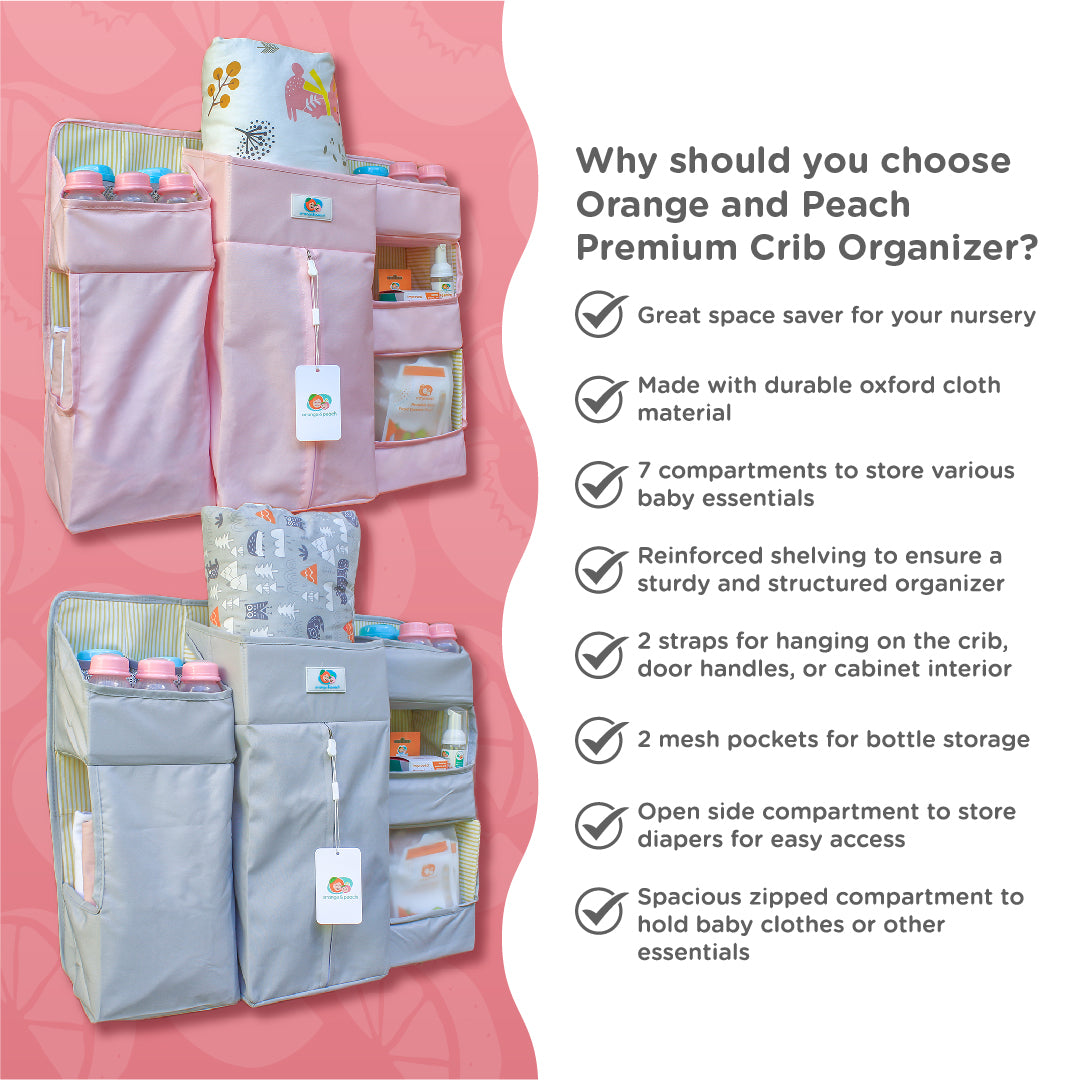 Orange and Peach Premium Crib Organizer or Baby Diaper Caddy