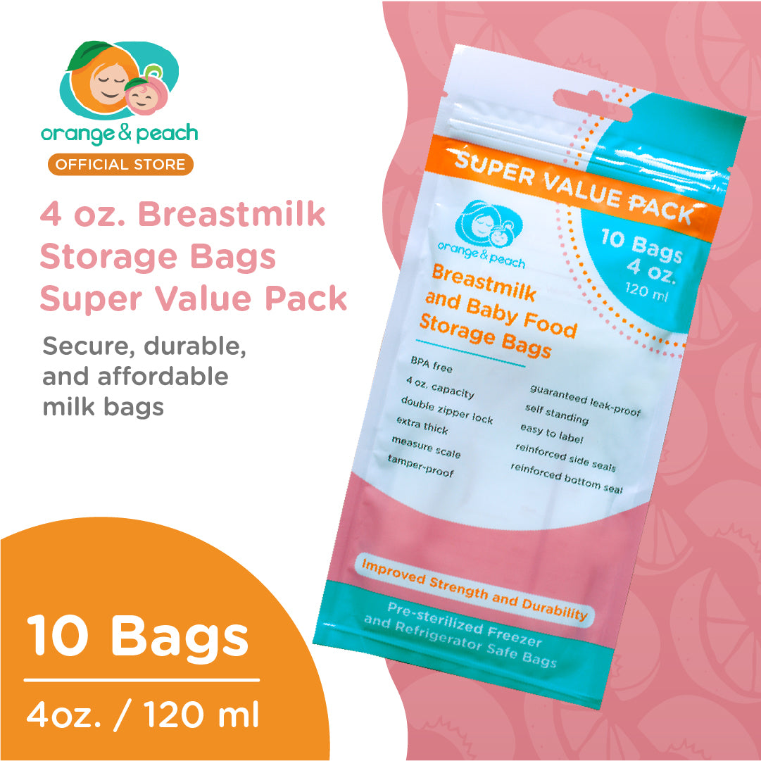 Orange and Peach 4 oz. Breastmilk Storage Bag Super Value Pack (10 pcs.)