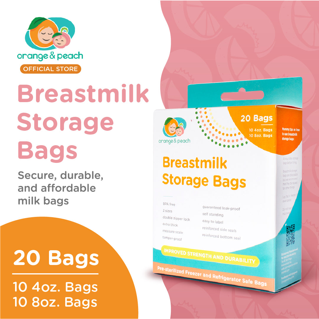 Orange and Peach Combi Breastmilk Storage Bags (10 pcs. 4 oz. Bags & 10 pcs. 8 oz. Bags)