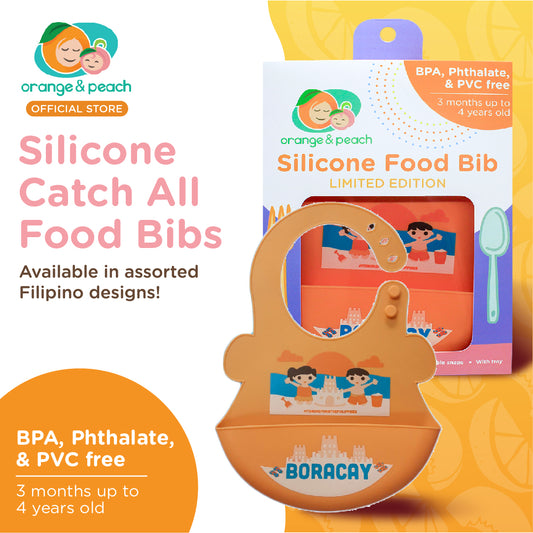 Orange and Peach Silicone Catch All Food Bibs