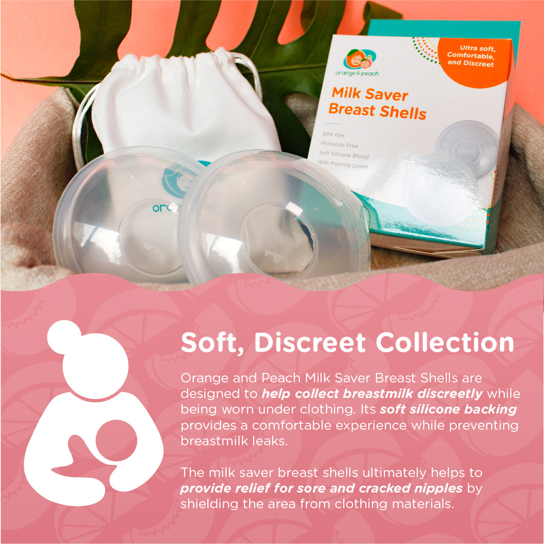 Orange and Peach Hands-Free Milk Saver Breast Shells for Maternity Bra