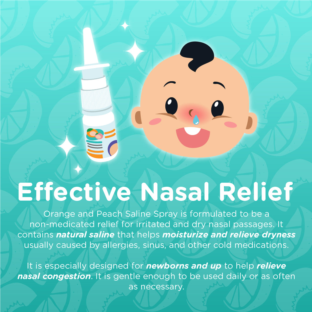 Orange and Peach Nasal Saline Spray for Allergy Relief and Congestion in Newborns and Up