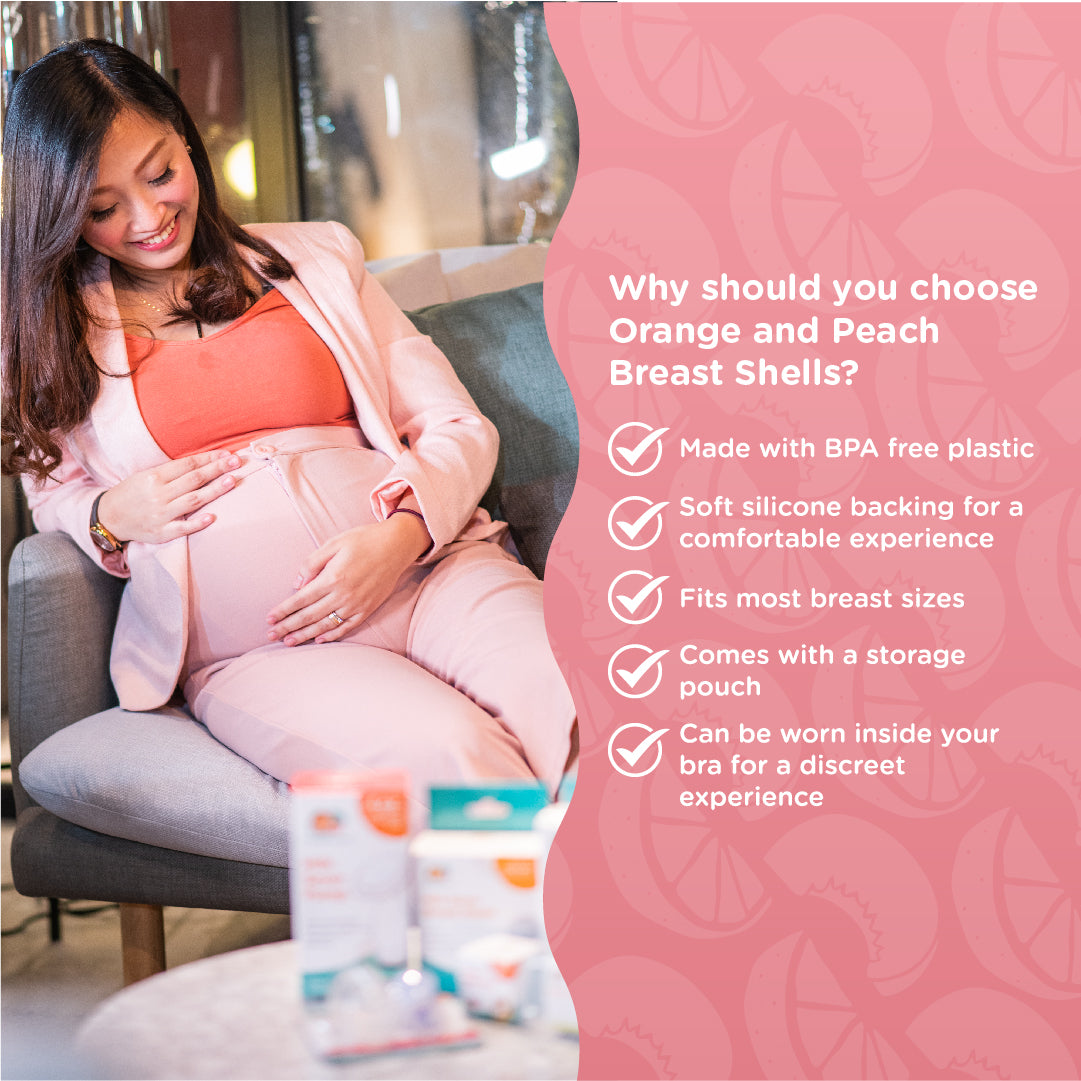 Orange and Peach Hands-Free Milk Saver Breast Shells for Maternity Bra