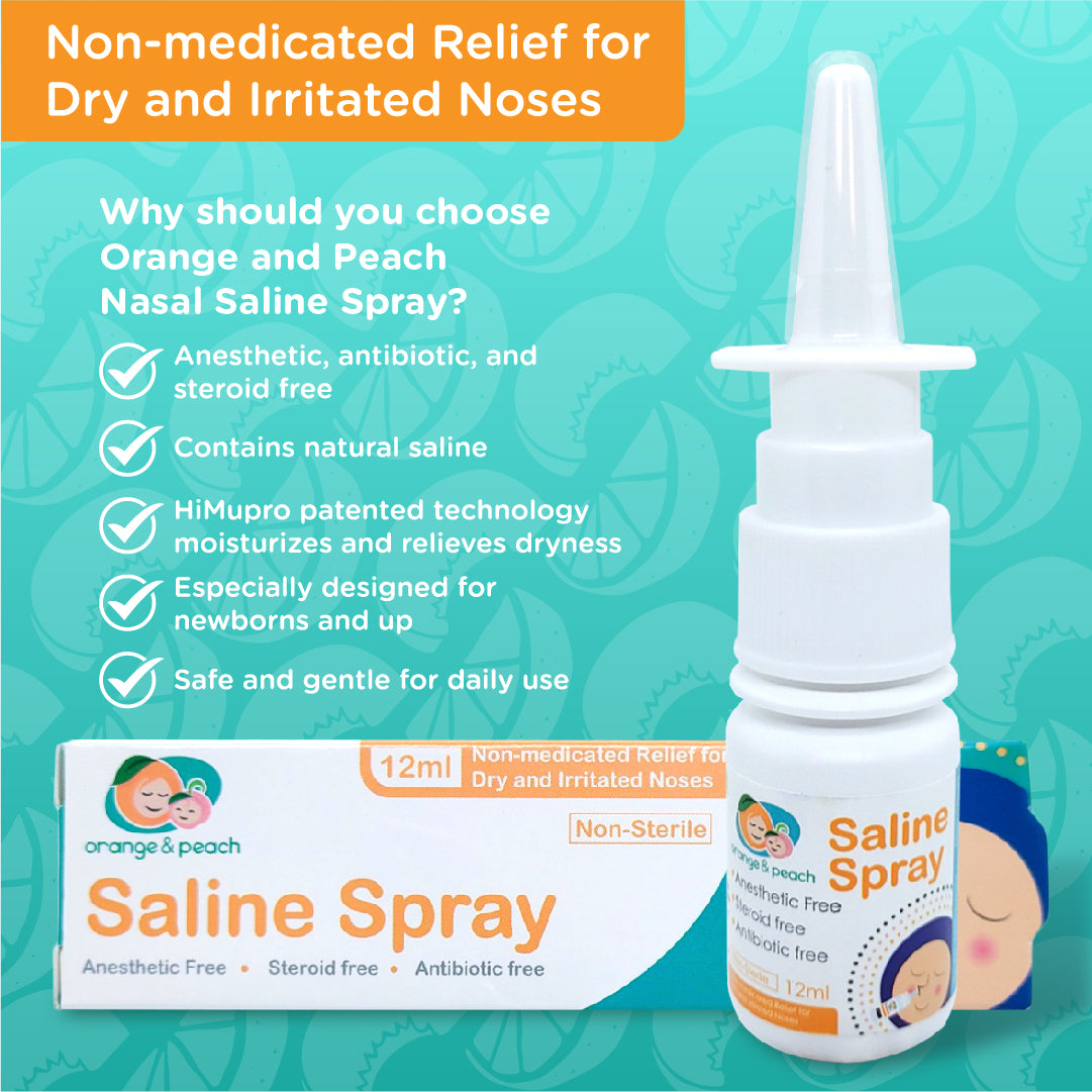 Orange and Peach Nasal Saline Spray for Allergy Relief and Congestion in Newborns and Up